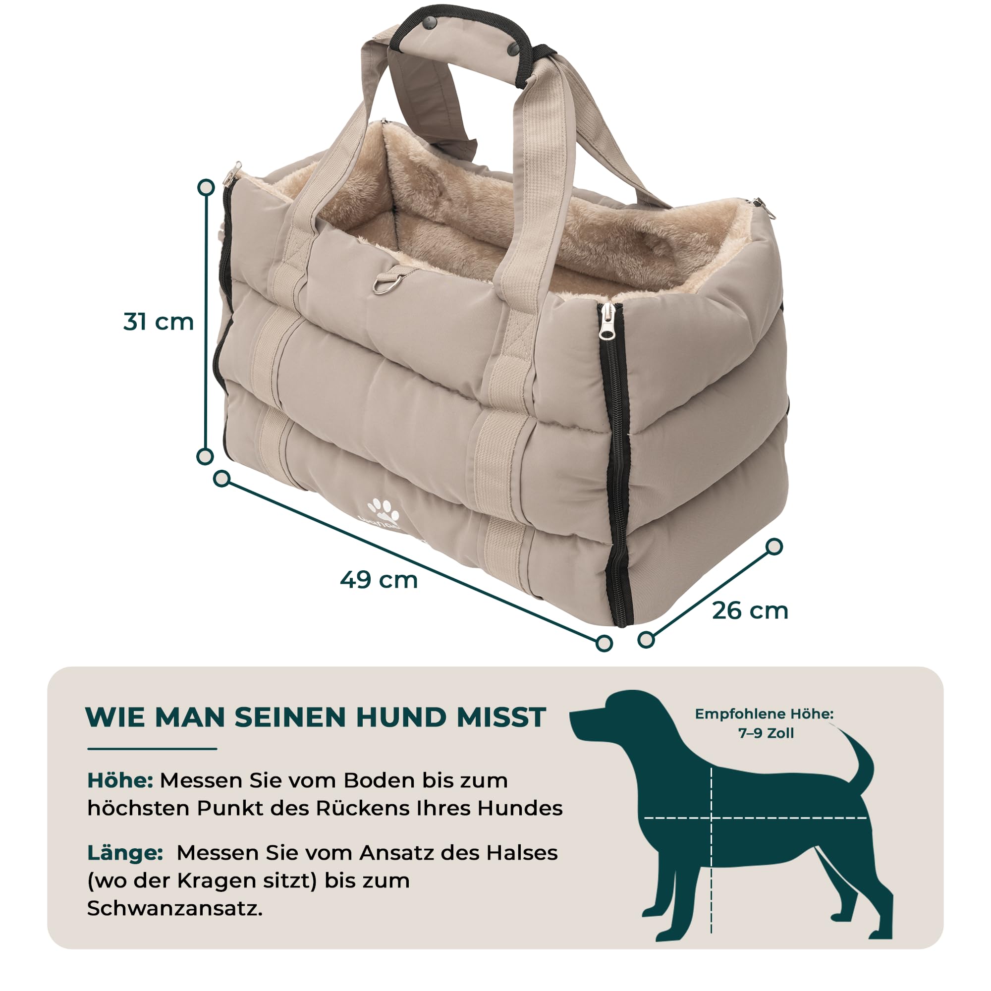 Hundetragetasche – Hundetasche & Tragetasche Hund, Hunde Tragetasche bis 10kg, leichte Transporttasche Hund als Bequeme Umhängetasche für Reisen (Grau, L)