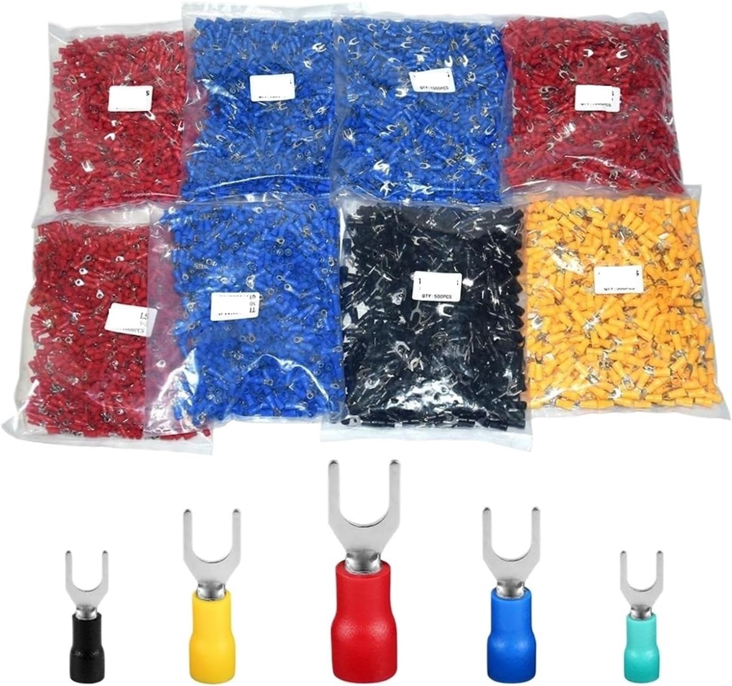 Terminal SV1.25/2/3.5/4/5.5 1000PCS/Pack Spade Insulated Wire Connector Electrical Crimp Terminal AWG 22-10 Cable Wire Connector(Red,SV2-4(1000PCS))