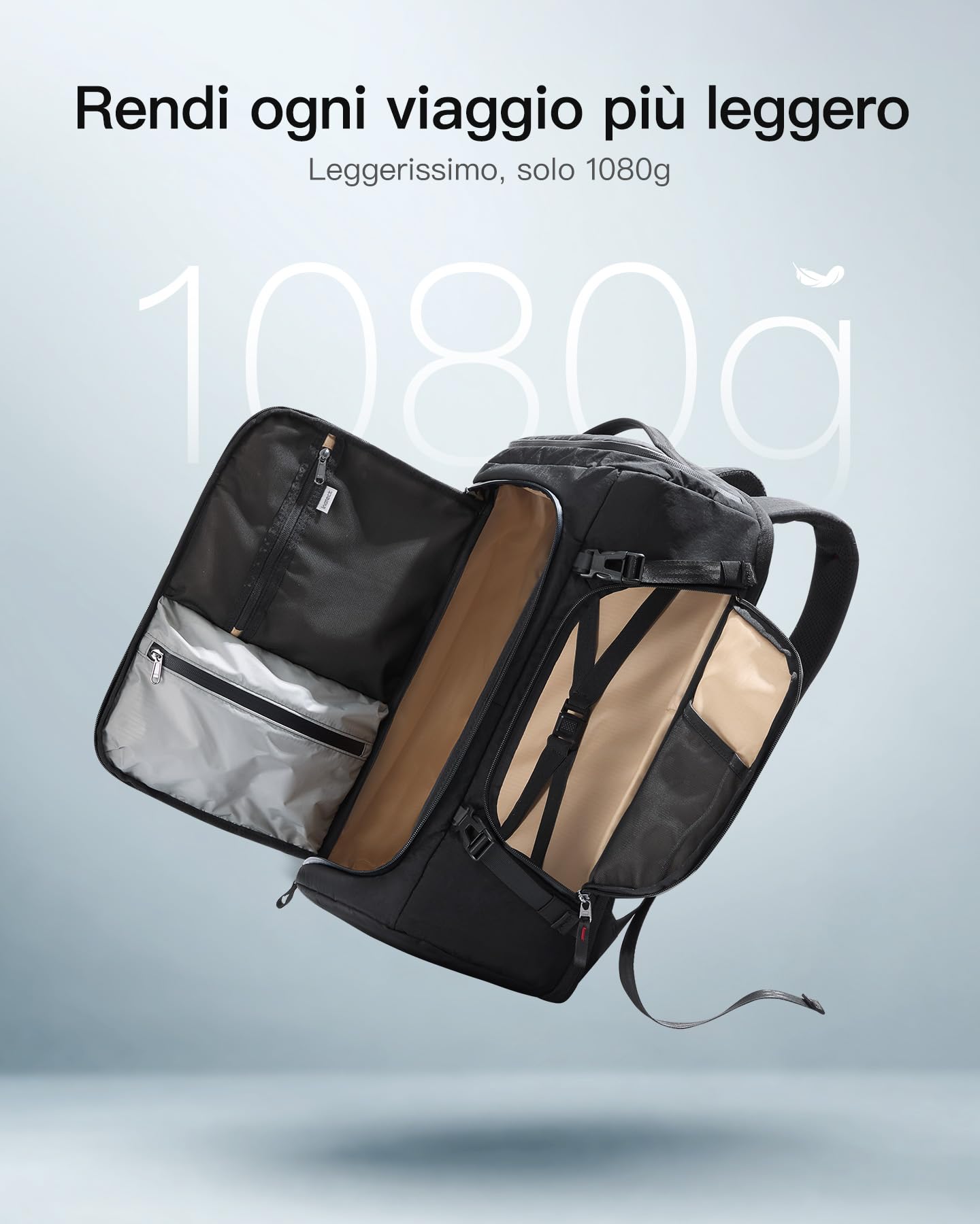 Inateck Zaino da Viaggio Leggero, Bbagaglio a Mano, Espandibile da 36 a 43L