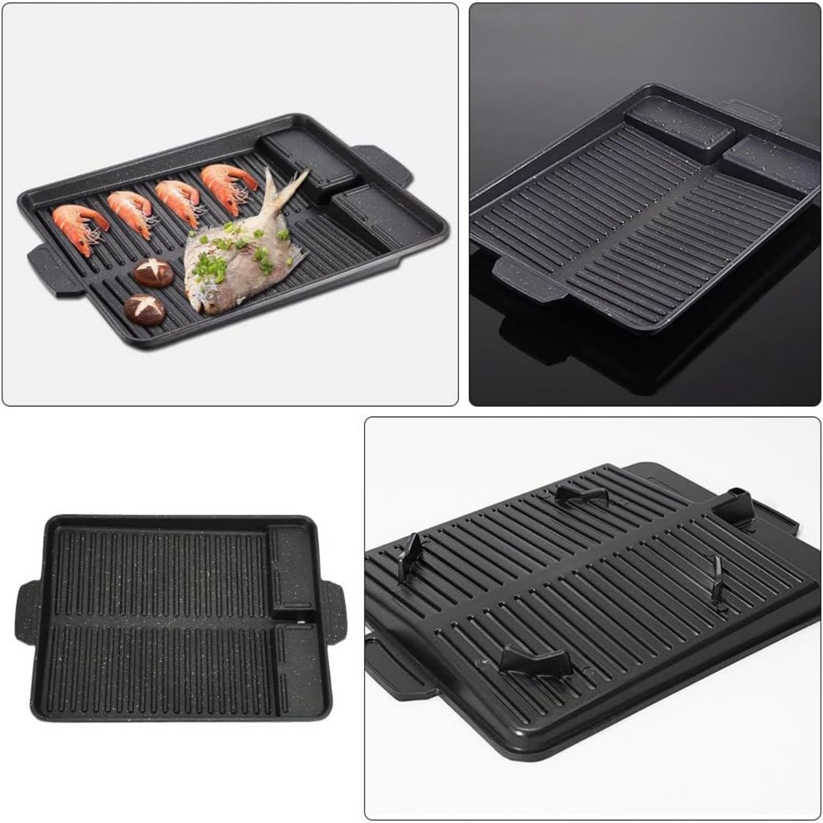 Rechteckige Grillpfanne,Gaskocher grillplatte, Grillaufsatz gaskocher camping，Antihaftbeschichtet, Innen- und Außen Grillplatte campingkocher