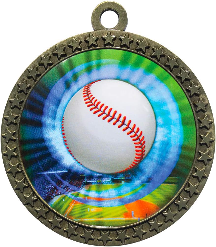 10 Pack of Baseball Gold 2.25 Inch Medals Trophy Awards with Red White Blue Neck Ribbons D212G-MY401-10PK