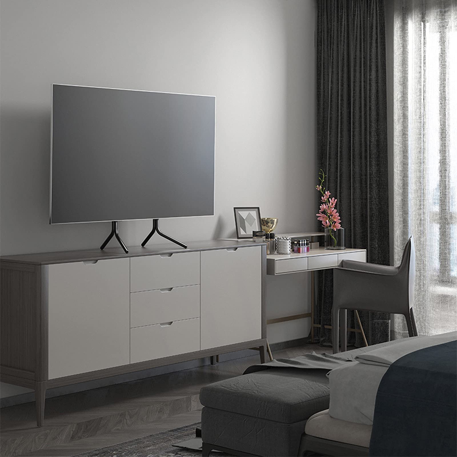 tv Stand Basamento TV da tavolo Base TV universale TV LCD TV in metallo in metallo regolabile in altezza regolabile per TV desktop supporto con gestione filo, nero opaco .per casa, ufficio