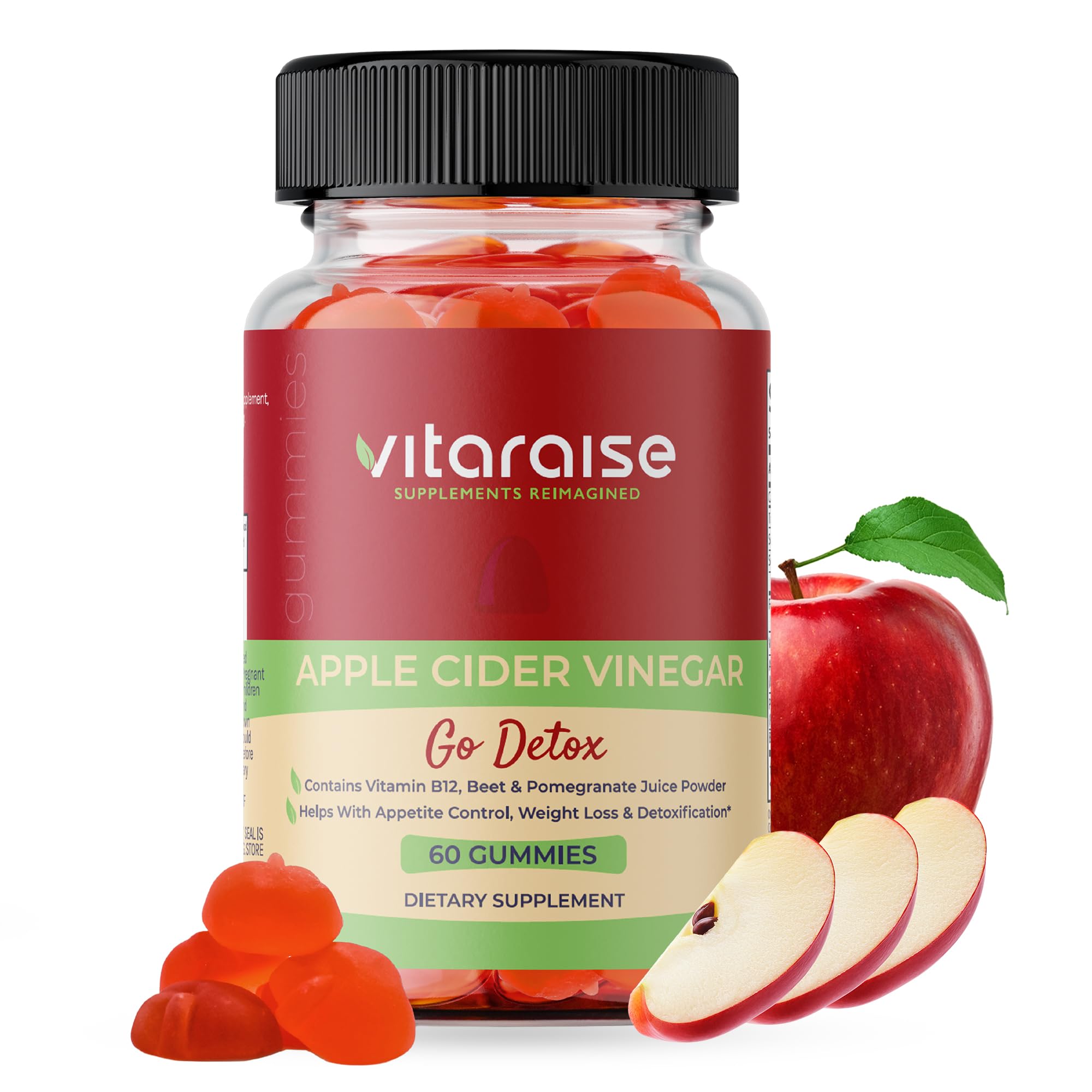 Apple Cider Vinegar Gummies with Mother, B9 & B12, ACV Weight Loss, 60 Ct