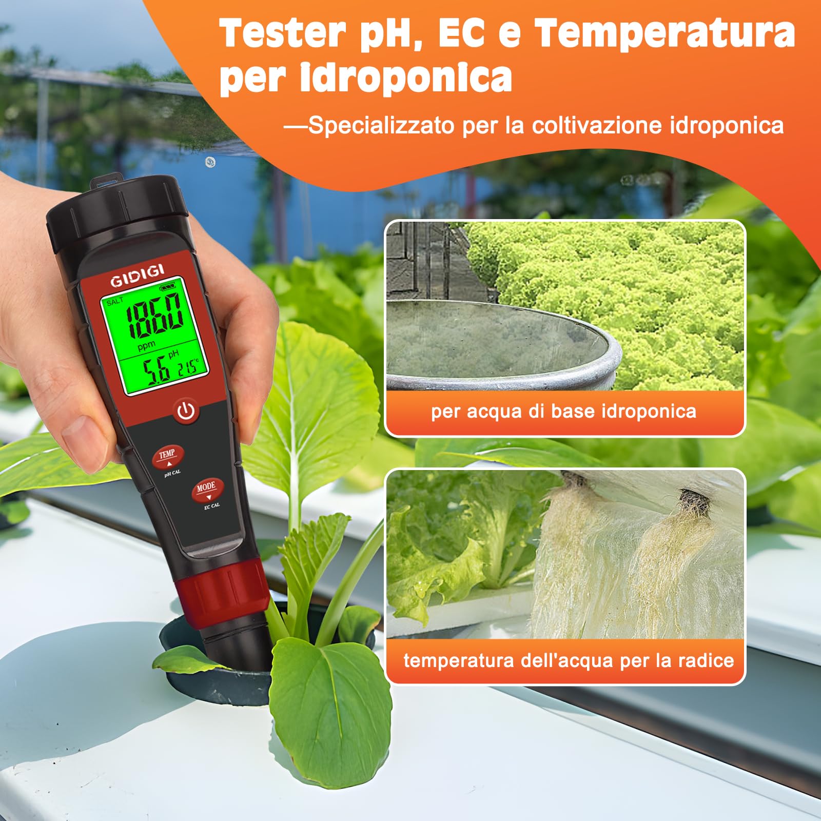 Misuratore di pH digitale per acqua, tester pH 4 in 1 per idroponica, tester TDS EC PPM per nutrienti vegetali, misuratore di conducibilità pH a penna per acqua potabile,DWC,piante da interno