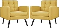 Vista 17 de Yaheetech Sillas de acento de mediados del siglo, silla moderna tapizada para sala de estar, sillón acogedor con respaldo abotonado y patas