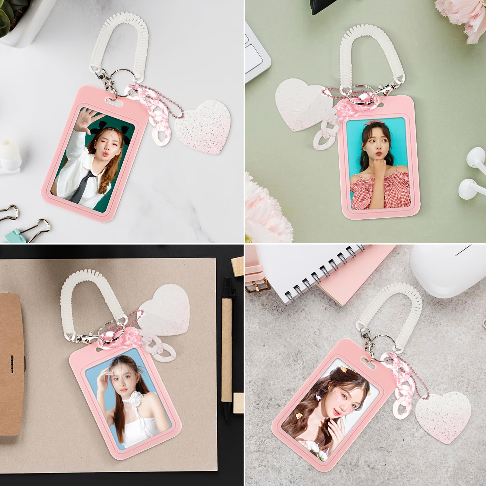 Photocard Holder, Pink Heart Card Sleeve for Fans, Vertical Photo