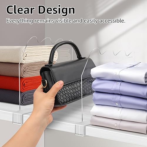Miniatura 4 de Divisores de estantes acrílicos para organización de armario, 6 piezas separadores de estantes antideslizantes para armario y separador de armario