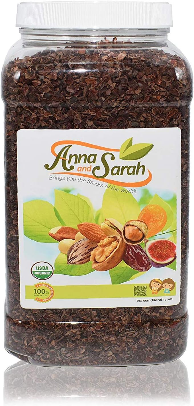 Anna and Sarah Organic Cacao Nibs, 4 POUND in Jar, Raw, Plant-Based, Unsweetened, Chocolate Substitute, High in Antioxidants, Reusable Jar, 4 Lbs