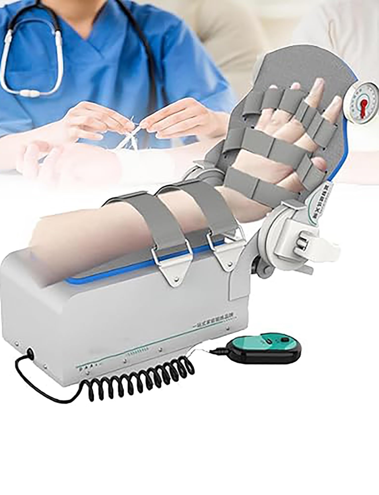 Dispositivo elettrico for la riabilitazione dell'articolazione del gomito, tutore stabilizzatore for gomito post-operatorio regolabile, esercizi ad angolo completo, con stecca for la mano con appoggio