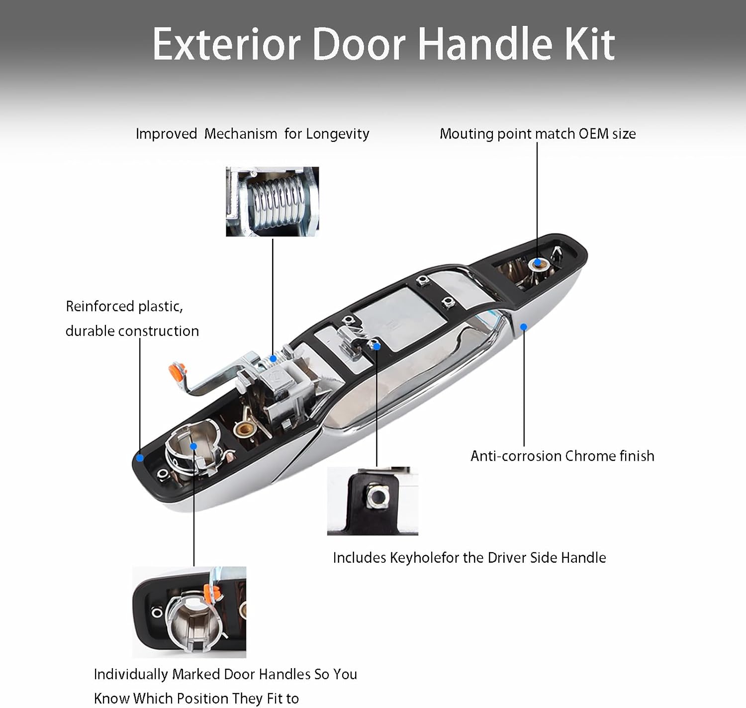 4PCS Exterior Chrome Door Handles Compatible with 2007-2014 Cadillac Escalade, Chevy Silverado Suburban Tahoe Avalanche GMC Sierra Yukon,Front Rear Driver & Passenger OE 22738721 20828258 20828237