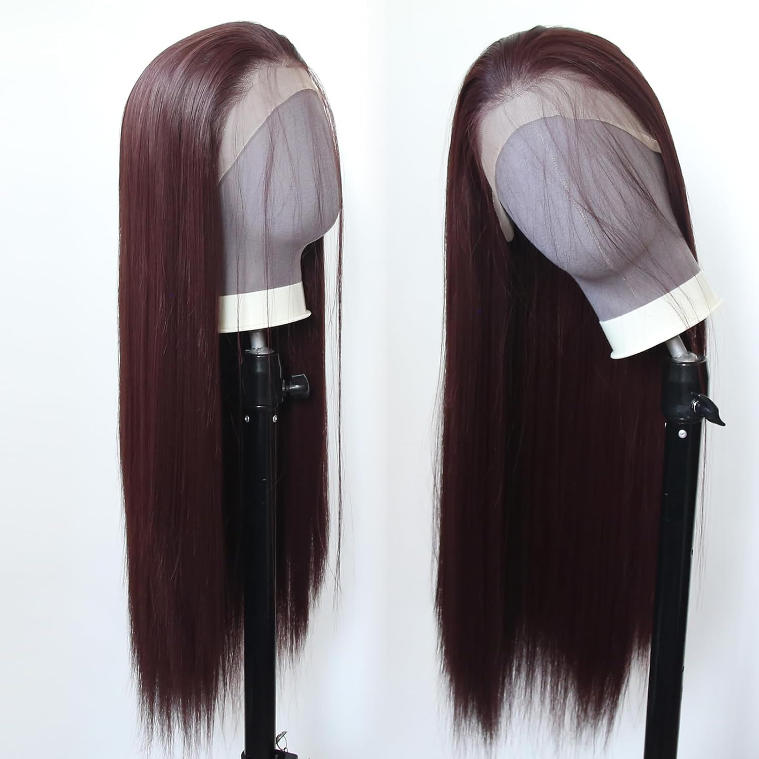 zigzag hair 99J Wig Long Straight 99J Burgundy Synthetic Lace Front Wigs Pre Plucked with Natural Hariline for Fashion Women Heat Resistant Hair Glueless Synthetic Lace Wig (99J)