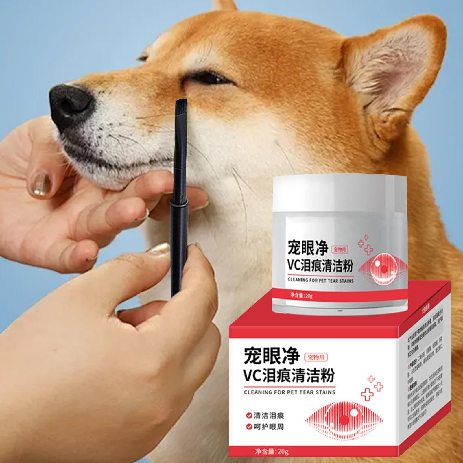 Détachant larme de chat 20 g pour chiens et chats - Poudre avec brosse - Rince-yeux pour animaux de compagnie - Naturel, sûr, absorbe les larmes