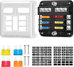 12V 6 Way Fuse Holder, Fuse Holder with LED Indicator, 12V Car Fuse Box with 10 Blade Fuses for Marine Vehicle Van SUV Auto Truck