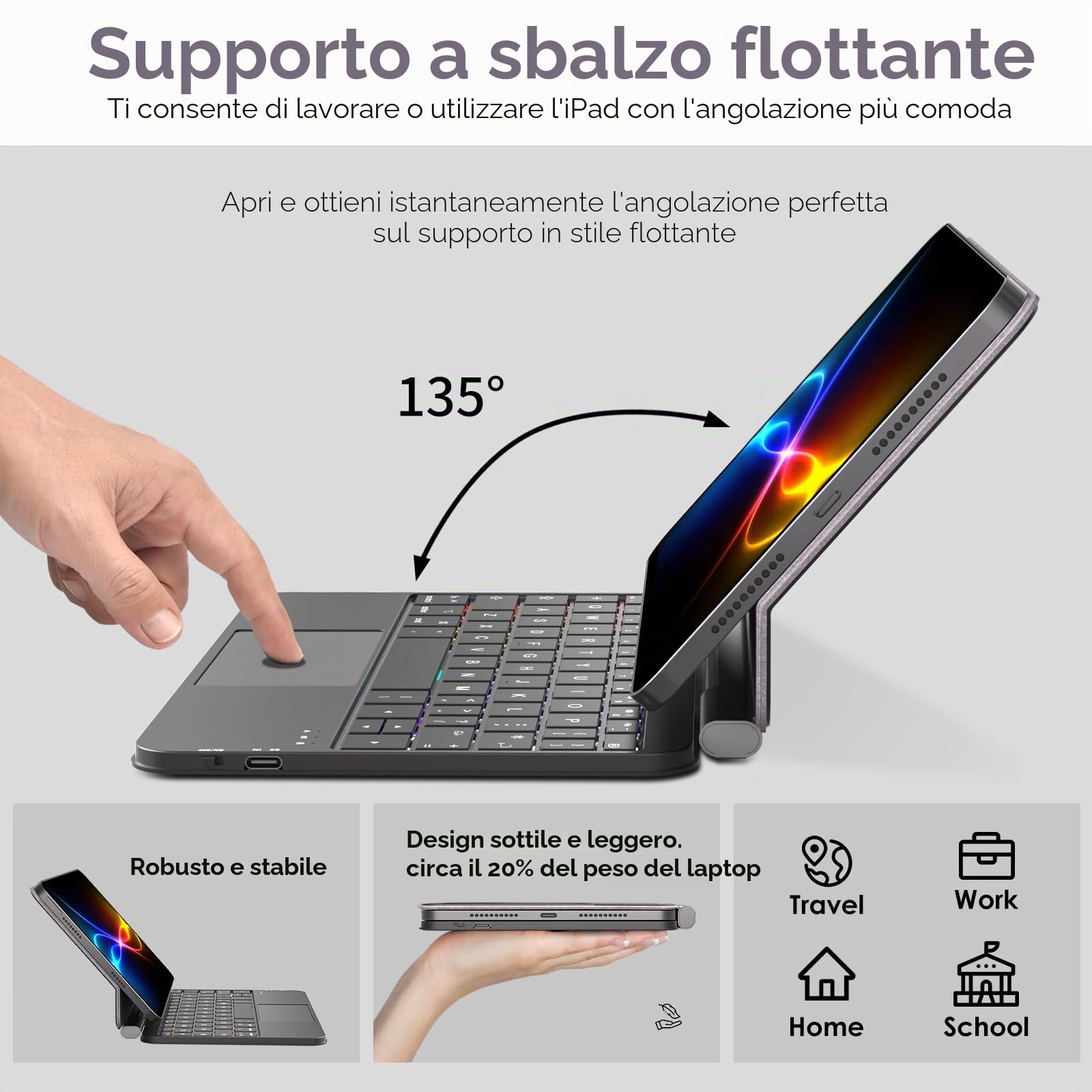 TECHGEAR Custodia Magic Keyboard per iPad Mini 7 (A17 Pro) e iPad Mini 6, sottile supporto magnetico galleggiante, Bluetooth QWERTY, Trackpad multi-touch, tastiera retroilluminata a 7 colori per