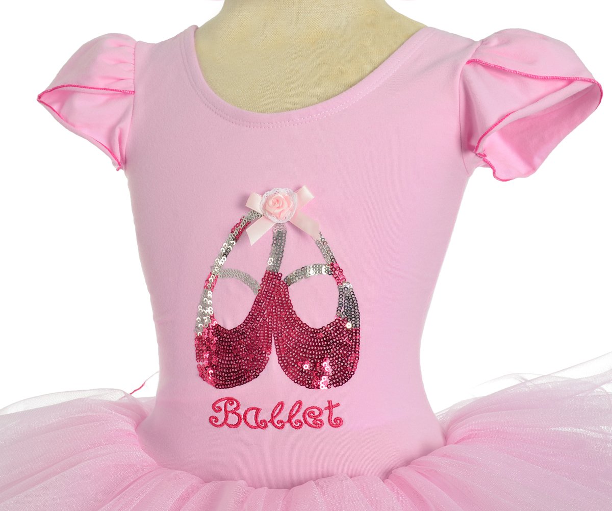 Lito Angels Vestido Tutu Bailarina de Ballet Lentejuelas para Niña, Maillot de Danza Baile con Falda, Talla 2 a 8 años, Manga Corta, Rosa