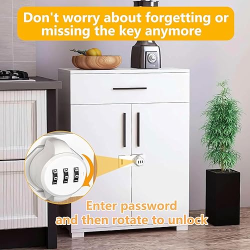 Miniatura 3 de Bifold - Cerradura de puerta blanca de 3 dígitos con contraseña sin llave, cerradura de puerta de armario con cerradura deslizante de despensa,