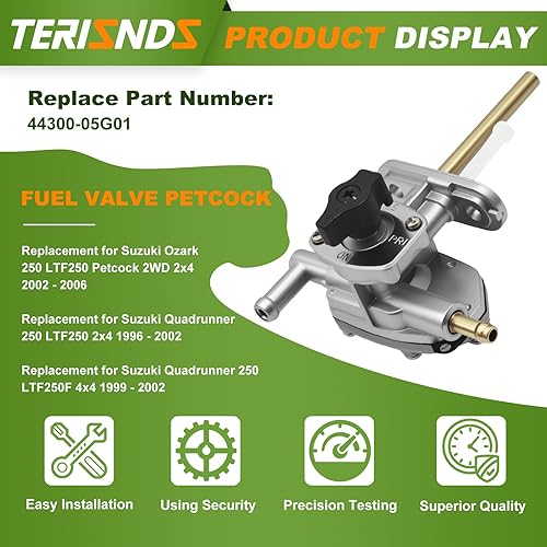 Miniatura 4 de Válvula de combustible para Suzuki Ozark 250 LTF250 2002-2006, Quadrunner 250 Válvula de depósito de gasolina con tornillo de palanca 44300-05G01