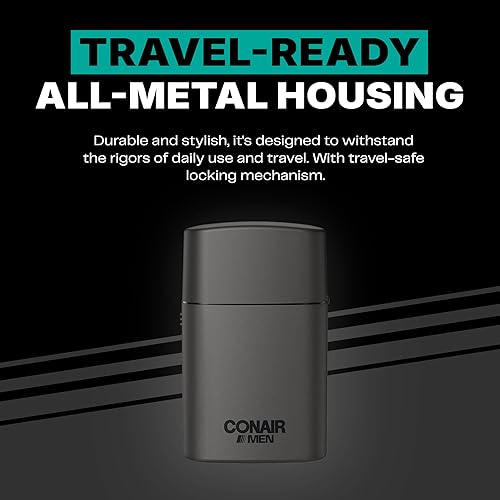 Miniatura 4 de Conair Afeitadora de aluminio para hombre  Peluquero facial para hombre  Hipoalergénico e inalámbrico  Portátil, funciona con pilas para viajes
