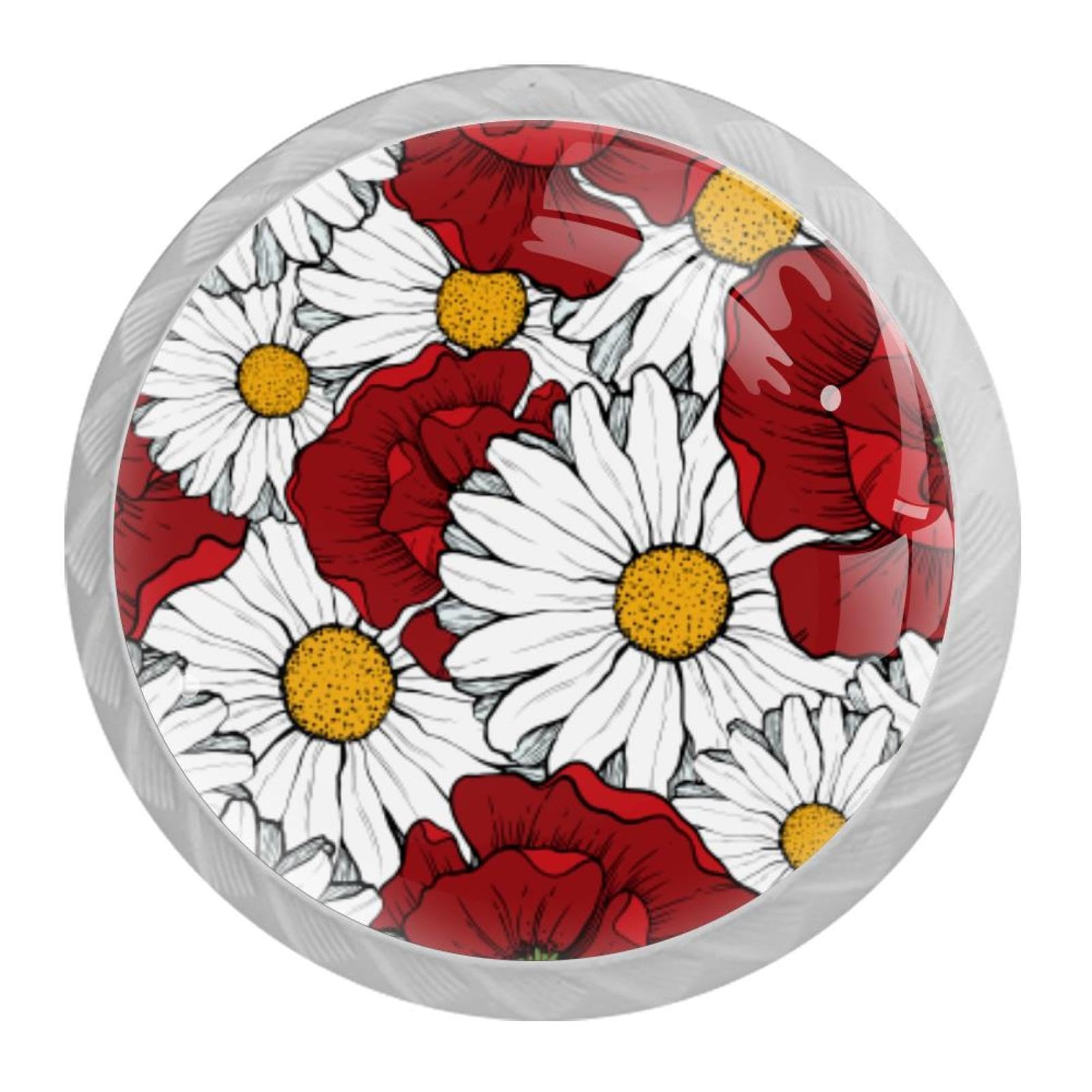 Tqmspg 4 Pieces Drawer Pulls Blossom Flowers Daisies Door Knobs Dresser Handles for Kitchen Wardrobe Cupboard Hardware Furniture