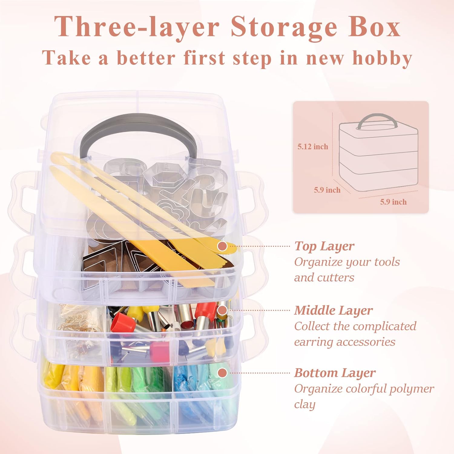 Caydo Polymer Clay Earring Making Kit with 3-Layer Storage Box, 30 Clay Earring Cutters, 24 Colors Clay, 8 Circle Cutters, Clay Tools and Earring Accessories for Clay Earrings Jewelry Making