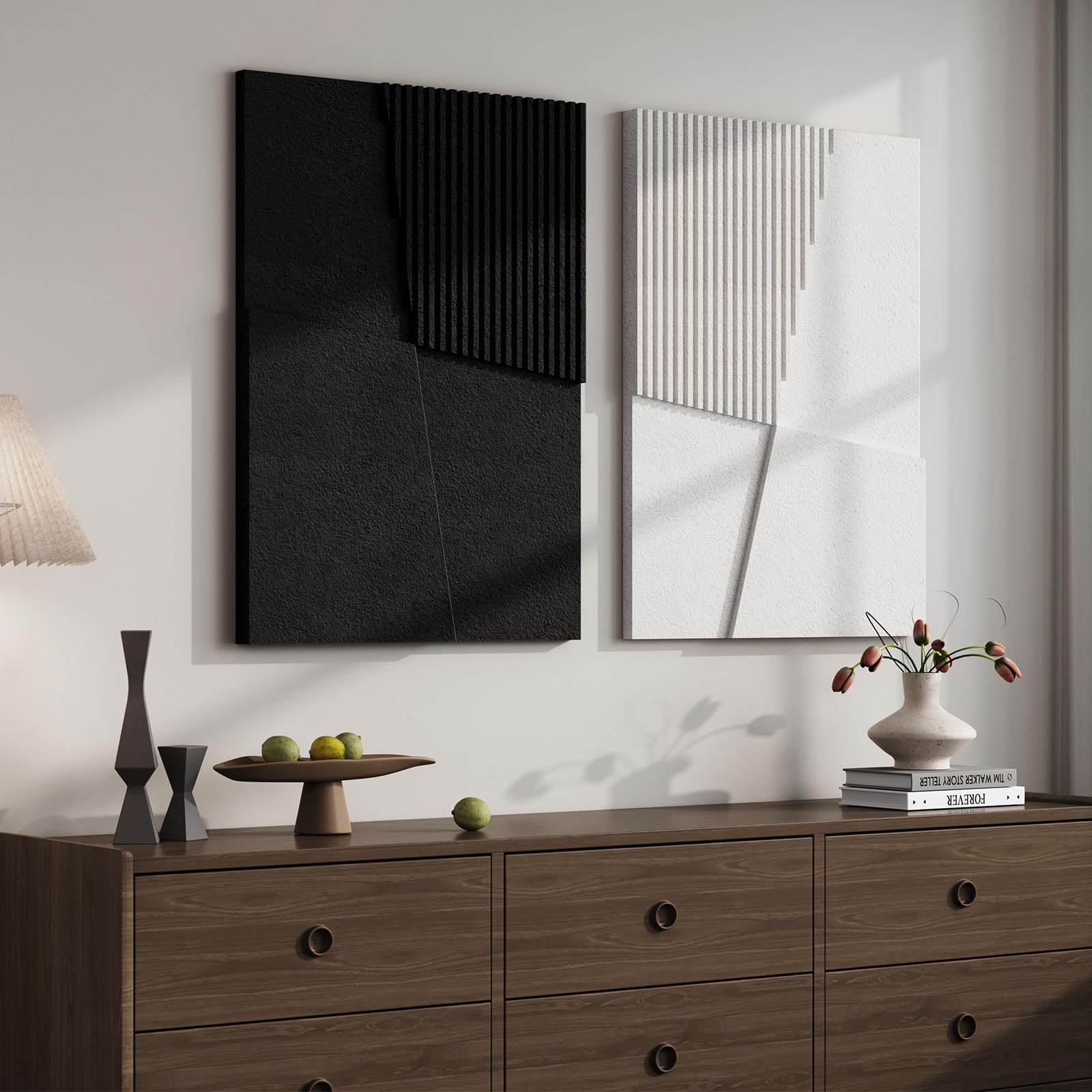 Large 3D Textured Framed Abstract Wall Art for Living Room, 3 Piece Modern Paintings Artwork for Walls, Black White Brown Geometric Sandstone Texture Pictures for Hallway Office Home Decor 24x36 In — view 19