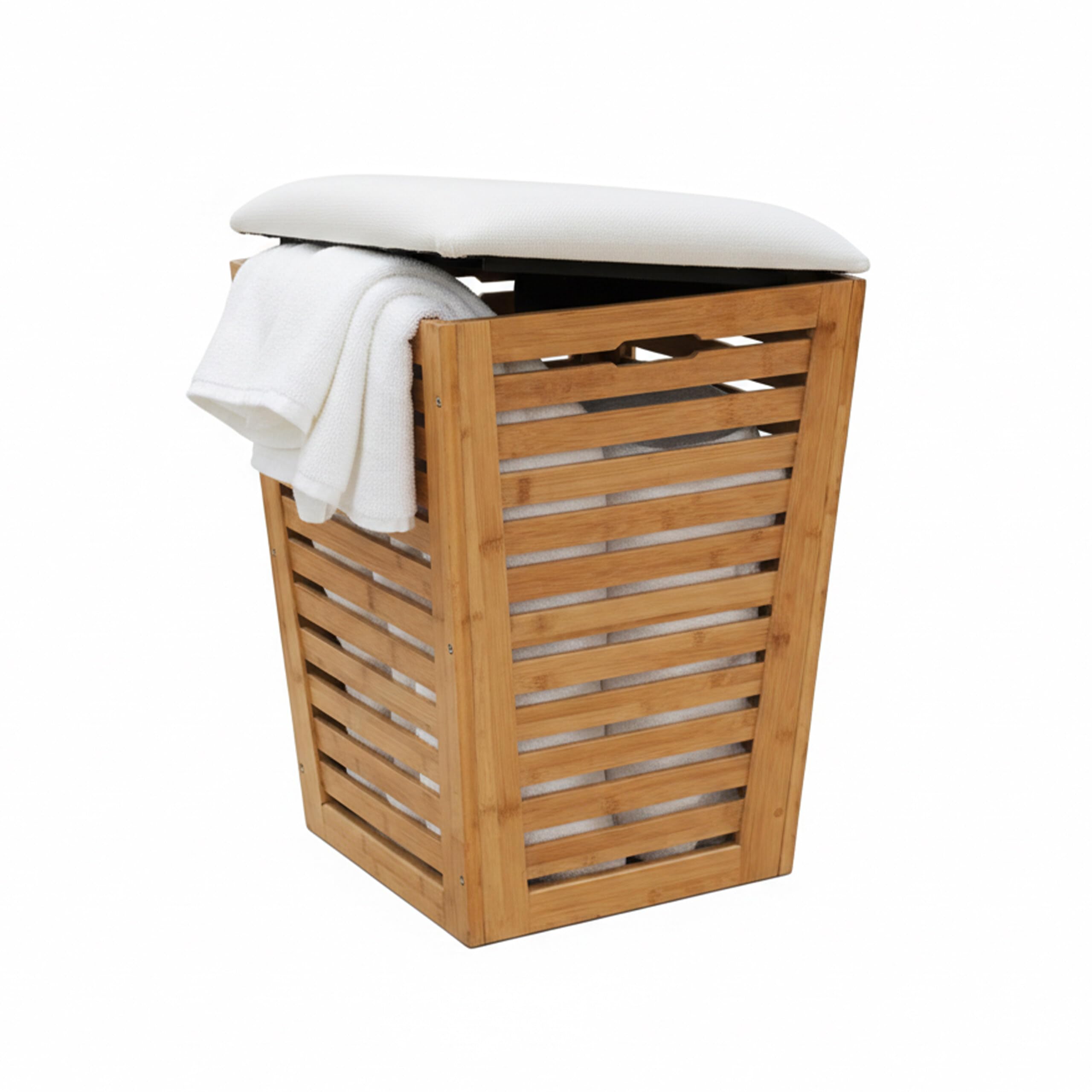 Relaxdays Corbeille à Linge siège avec Rangement 55L 56x40x40 cm en Bambou et Tissu Naturel crème