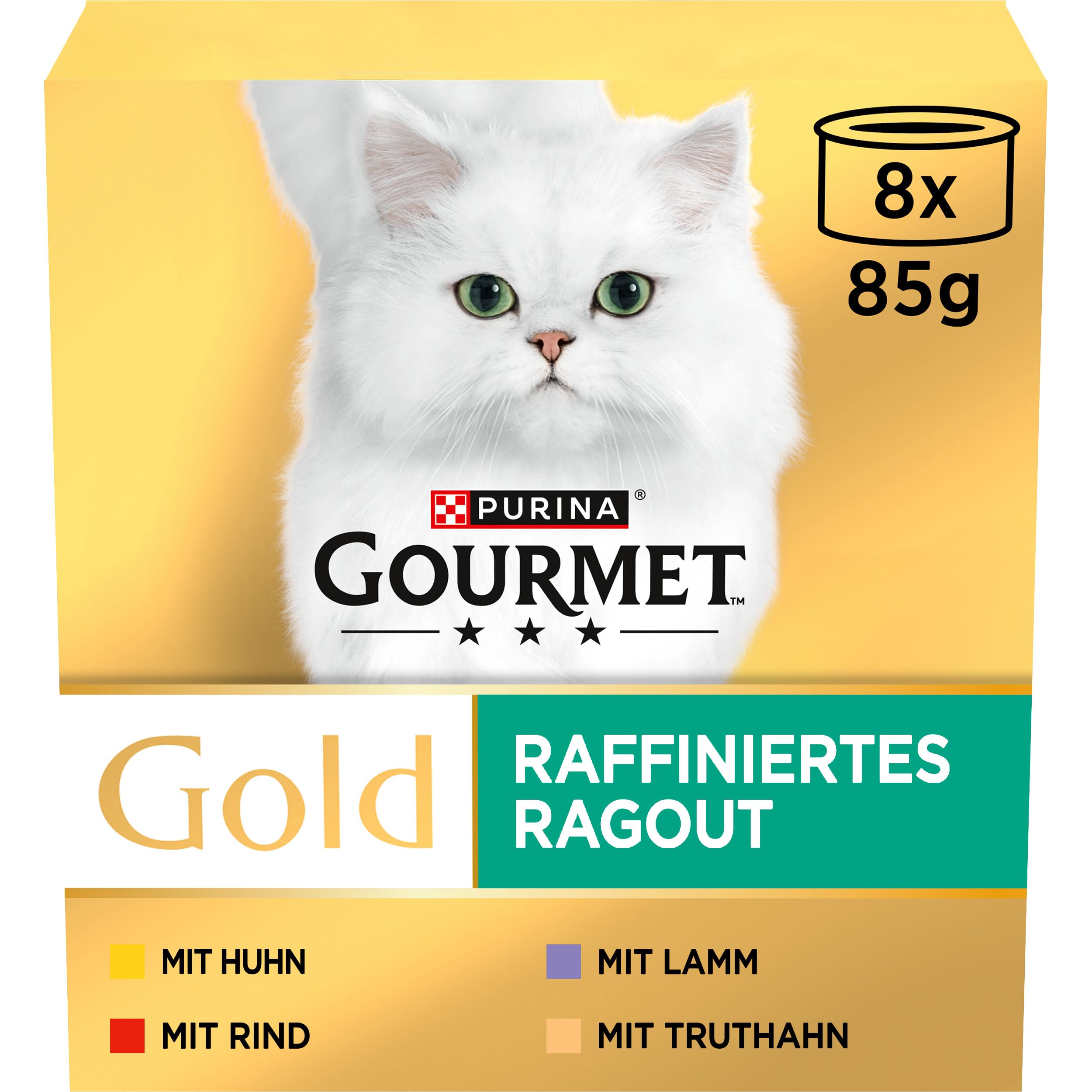 PURINA GOURMET Gold wyrafinowana karma dla kotów Ragout, mokra mieszanka rodzajów, 12 x 8 puszek po 85 g)