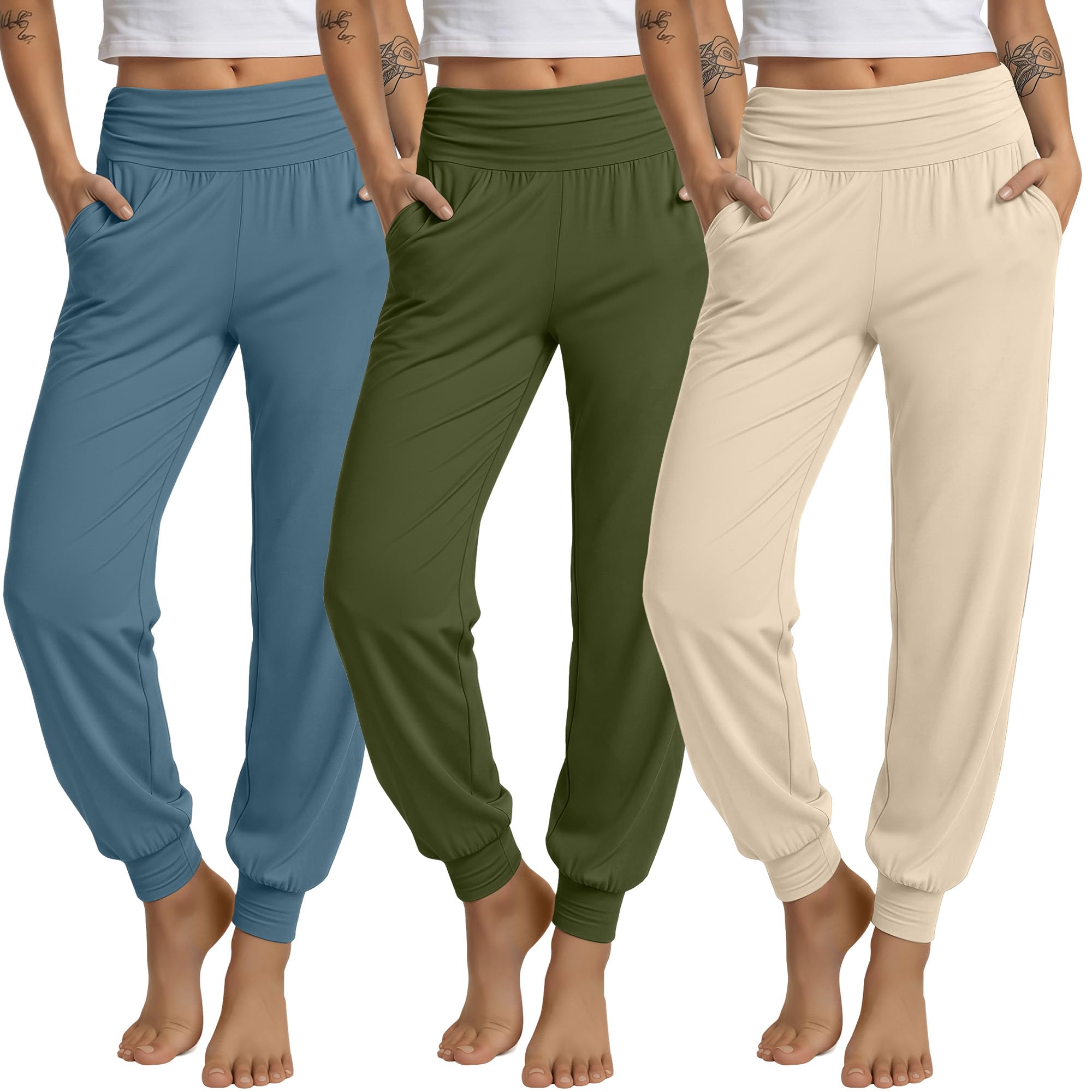3 Pack Women's Joggers Loose Yoga Pants with Pockets