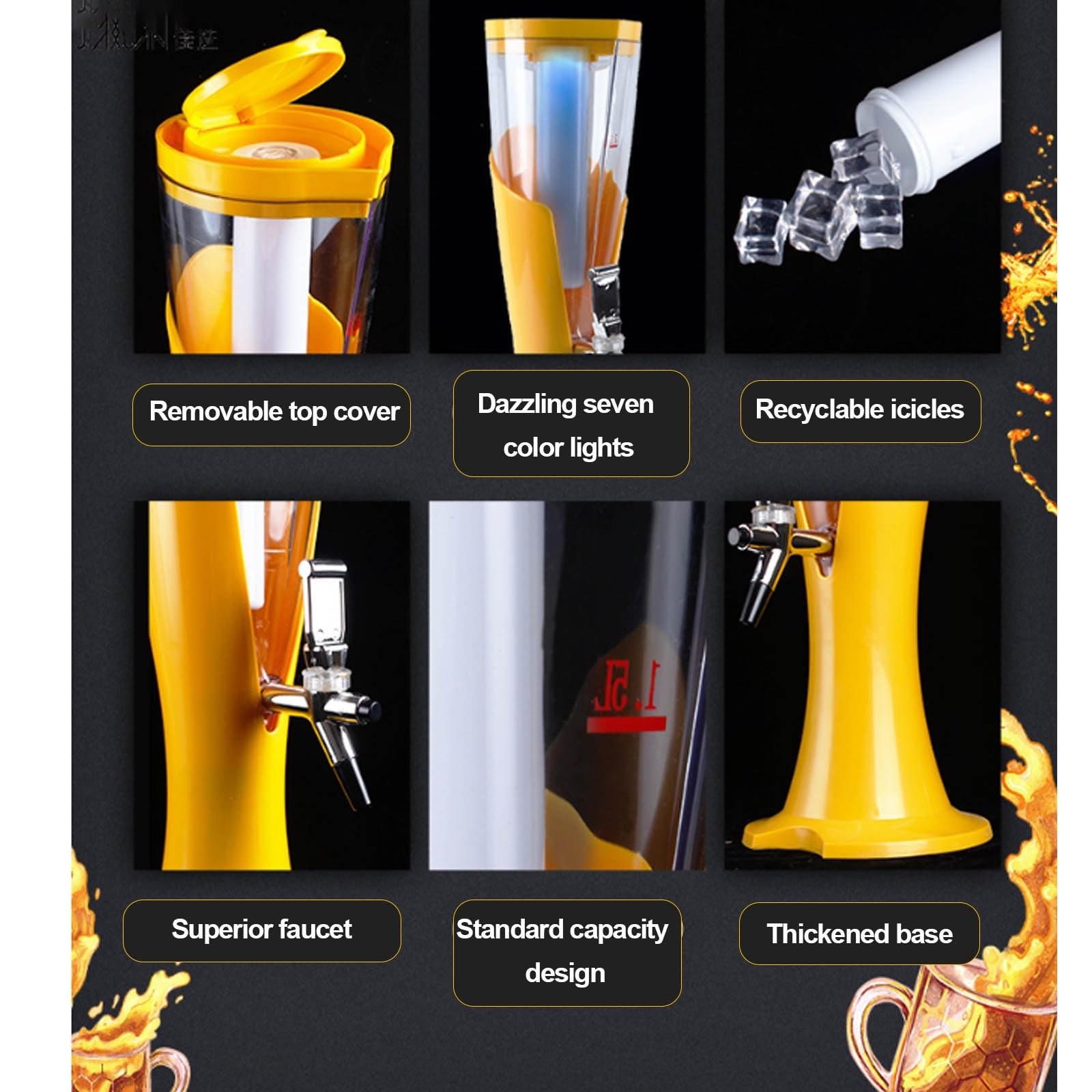 Torre spillatura della Birra con Tubo del Ghiaccio luci, Rubinetto,Feste | Torre spillatura birra, tubo refrigerante mantenere bevande ghiacciate per feste bar uso domestico(Silver,1.5L)