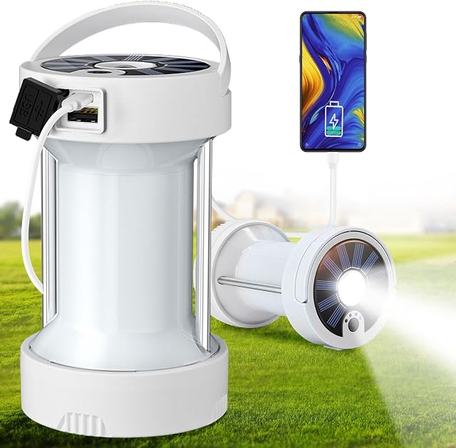 SYLSTAR Solar Camping Lantern Rechargeable, LED Camping Lights Battery Powered with 4 Lighting Modes, Water Resistant Potable Camping Lamp with Magnet for Camping,Hiking,Emergency,Power Cuts and More