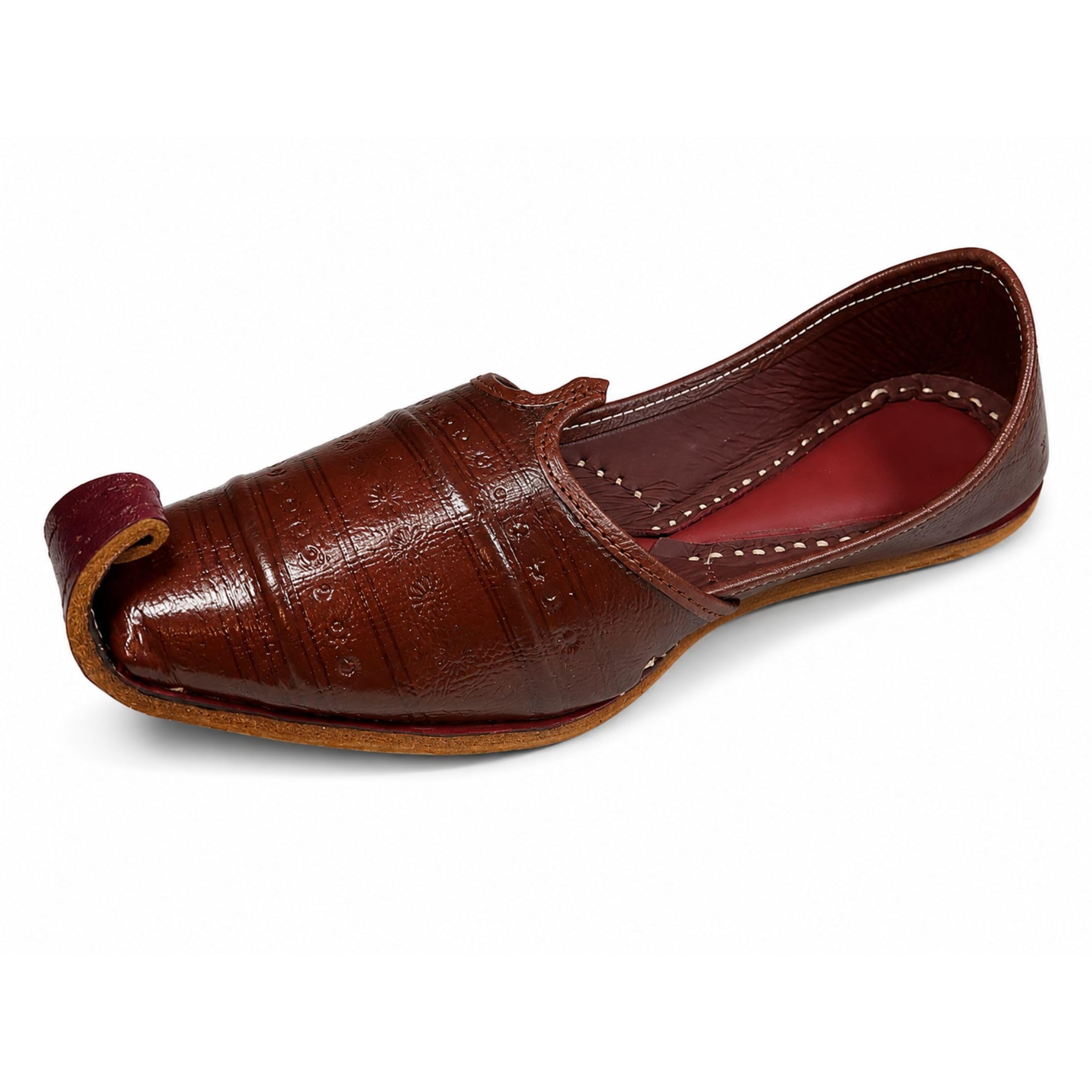 Men's Maroon Leather Jutti Handmade Mojari Slip-On Shoes-image-21