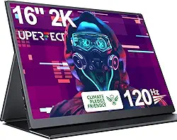 UPERFECT Monitor Portátil Gamer 16” 2K 120Hz, Tela IPS 2560x1600 HDR FreeSync, Brilho 400 Nits, Suporte VESA & Capa Magnética, Conexão USB-C e HDMI, Segunda Tela para Notebook, PC e Celular