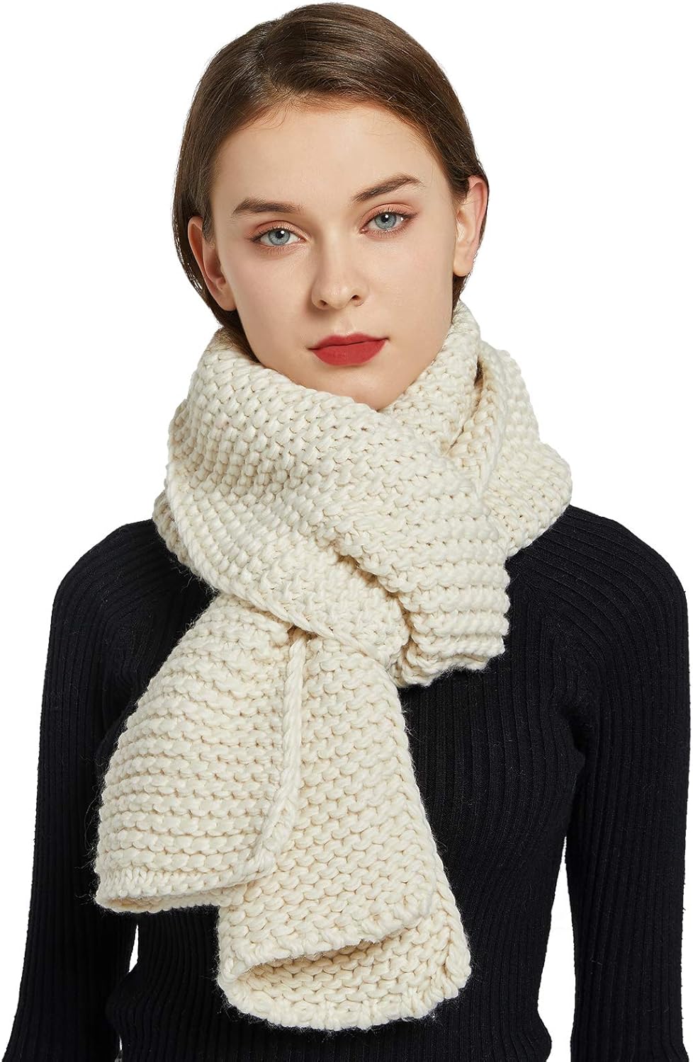 Surblue Winter Chunky Knit Scarf Warm Thick Wrap Pattern Long for Men and Women for Outdoors