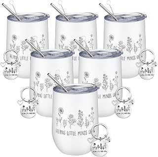 Tioncy 6 Set Teacher Gifts 12 oz Wine Tumbler with Lids Straws,Stylish