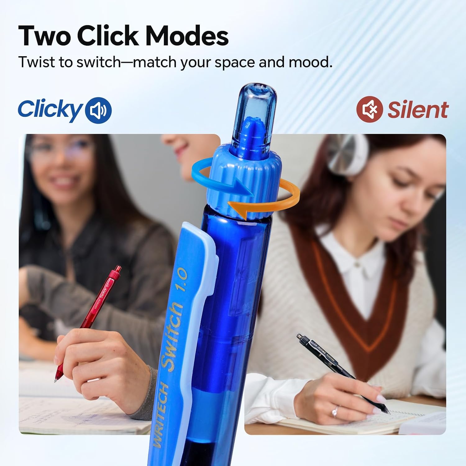 WRITECH Colored Gel Pens 1.0mm: Switch Silent Click Mode for Quiet or Click Feedback Smooth Writing Quick Dry Ink Bold Point for Note Taking Color Coding Journaling School Office Study. image 2