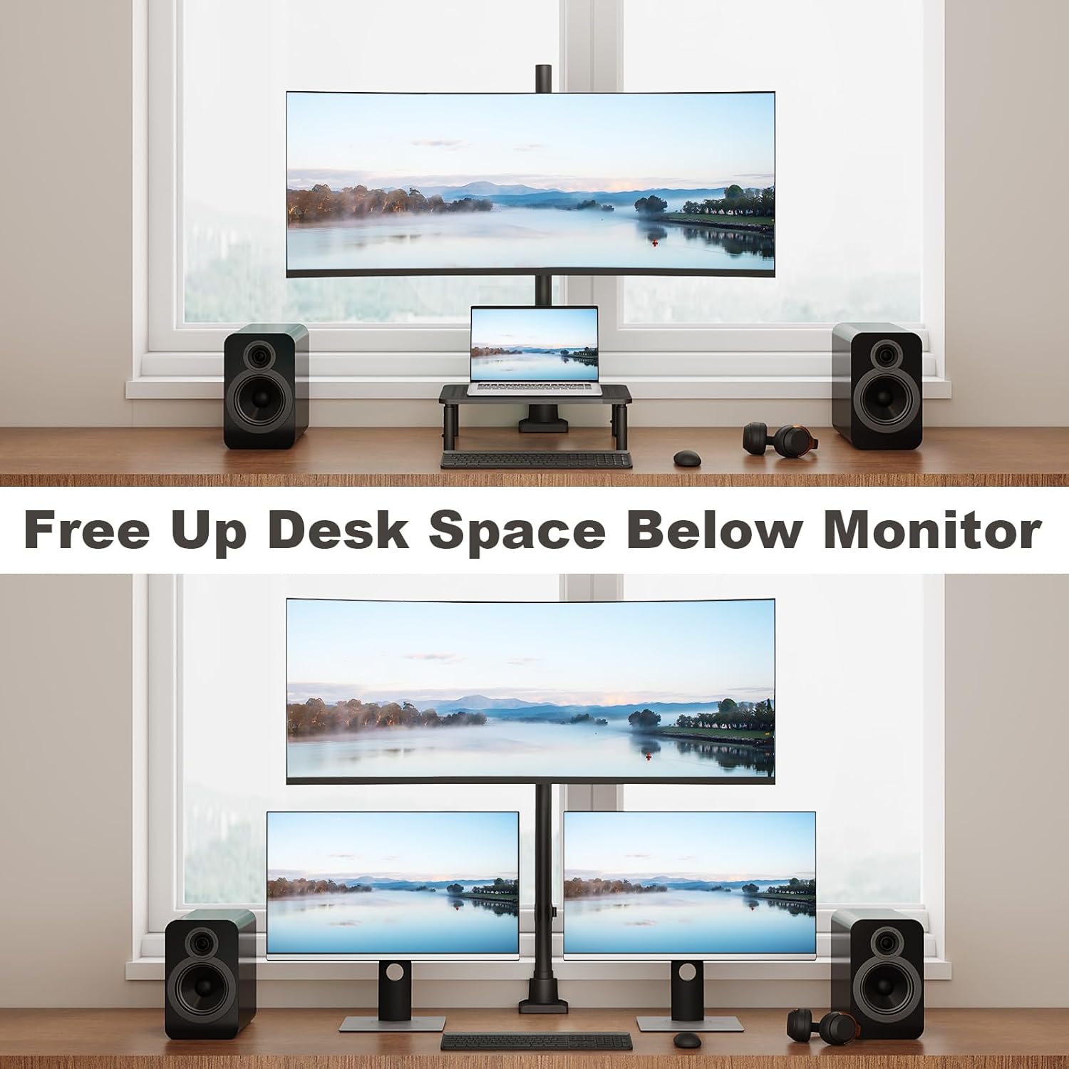 Monitor-Arm Ultrawide Heavy Duty 24-57'' - Extra Tall Aluminum Single Monitor Mount Holds up to 59.4lbs, Adjustable Desk Mount Stand, VESA 75/100 mm, Black