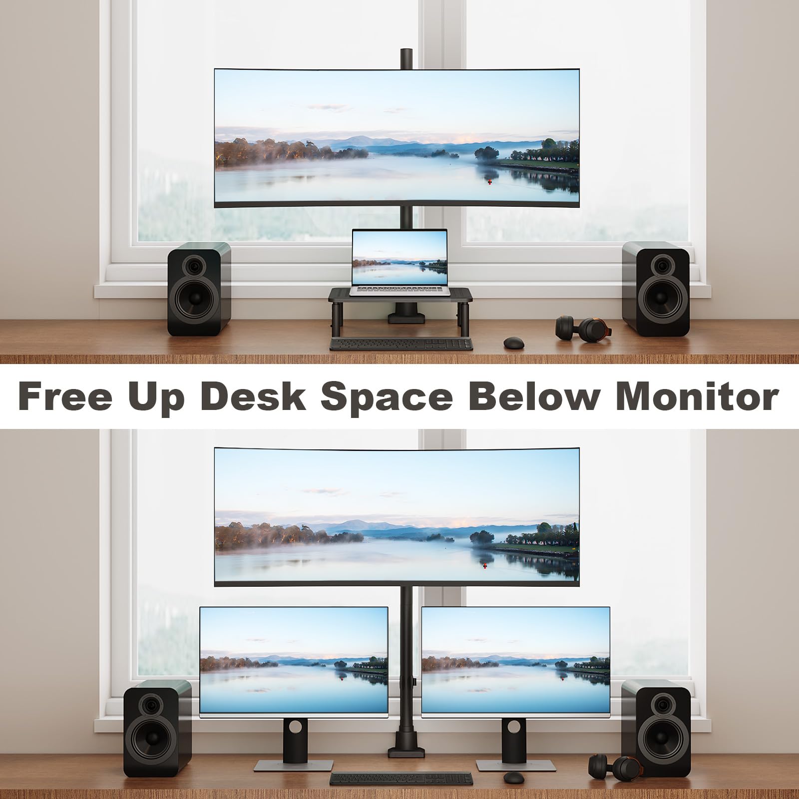 Uchwyt do monitora 1 monitor 24-57 cali – bardzo wysoka regulacja wysokości, stojak na monitor wytrzymuje do 27 kg, czarny