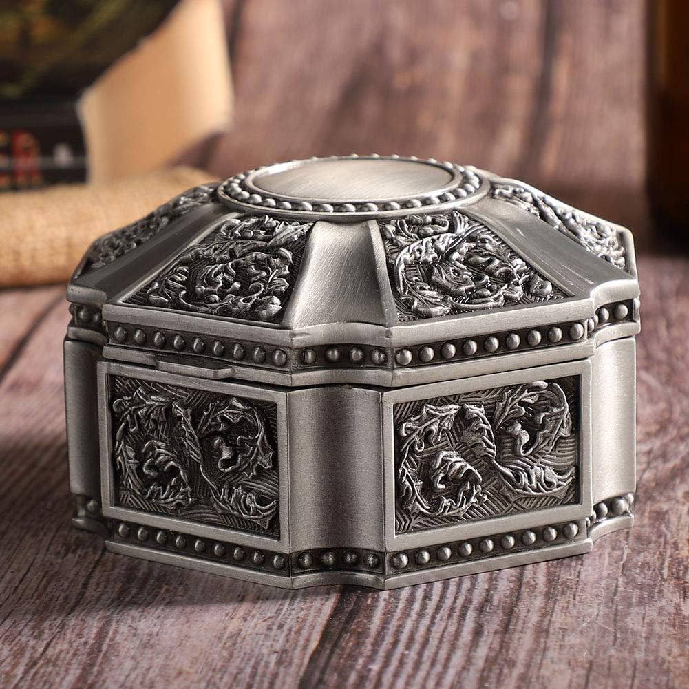 Zetiling ヴィンテージスタイル エンボス加工合金収納ボックス 丈夫で色あせない 柔らかい糸くずの入ったインテリア ジュエリー