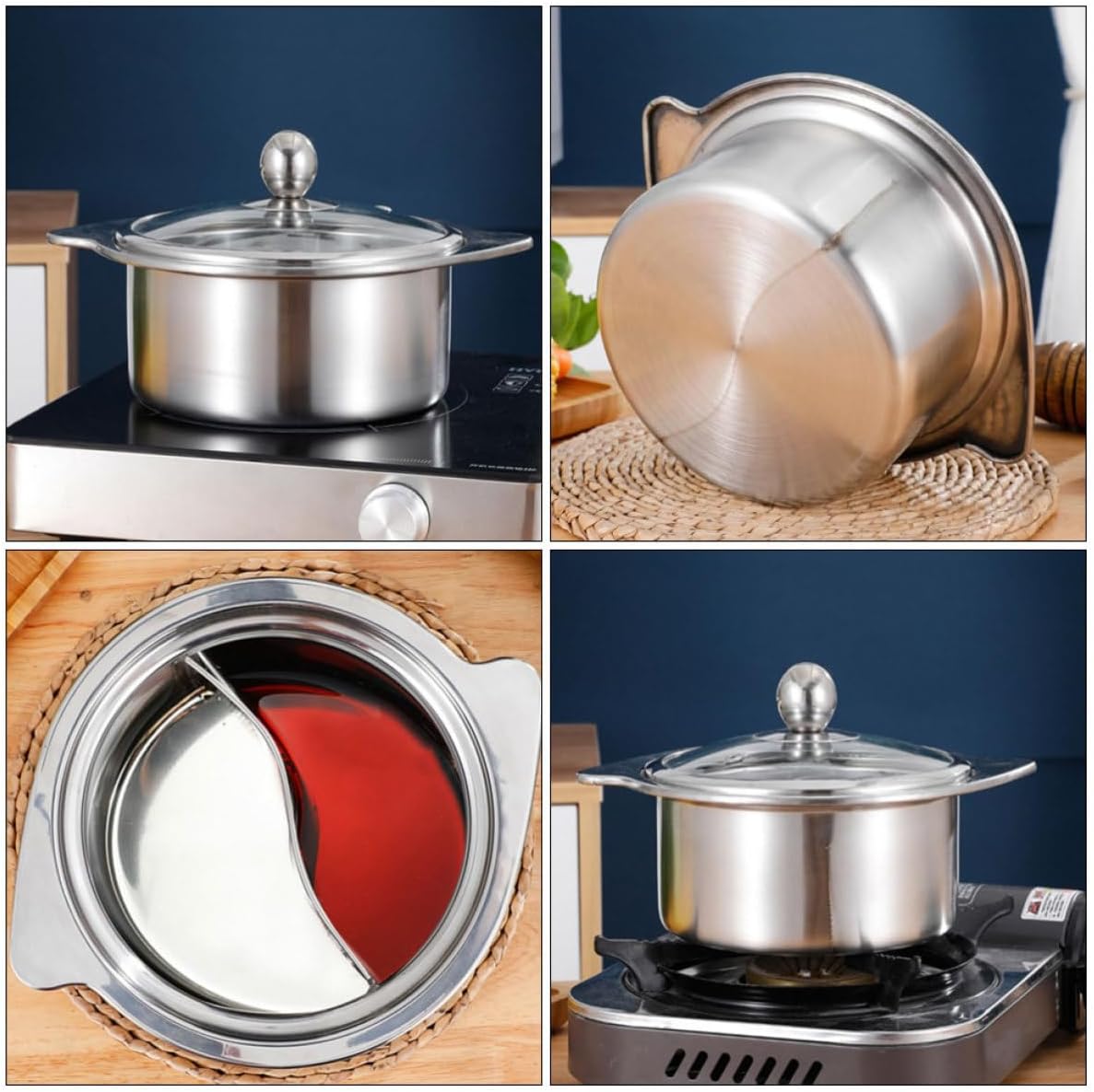 Kitchen Hot Pot Pan Divided Hotpot Pot Xmas Stainless Steel