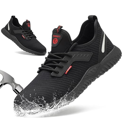 ULOGU Waterproof Steel Toe Sneakers Men Non Slip Lightweight Comfortable Safety Work Shoes Food Service Kitchen Roofing Construction Warehouse Tennis Indestructible Zapatos de Trabajo para Hombres