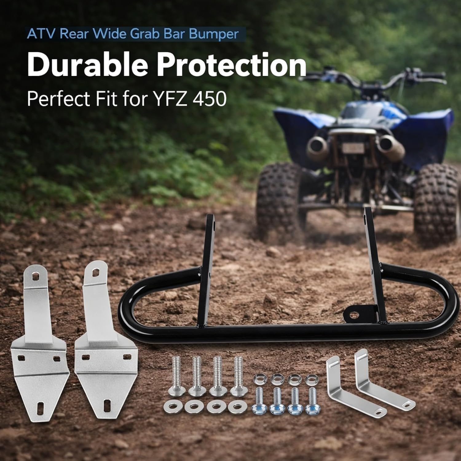 ATV Rear Wide Grab Bar, Grab Bar Bumper, Glossy Black Powder Coated - Strong Balance, Comfortable Grasp, Fit for YFZ 450 ATV