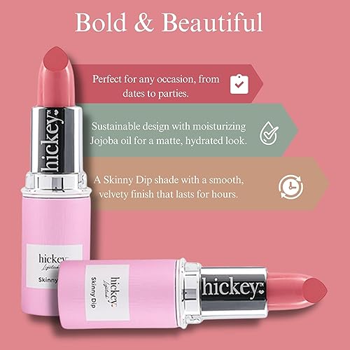 Miniatura 4 de Hickey Skinny Dip - Recambio de lápiz labial, lápiz labial rosa claro de larga duración, color de labios hidratante infundido con aceite de jojoba