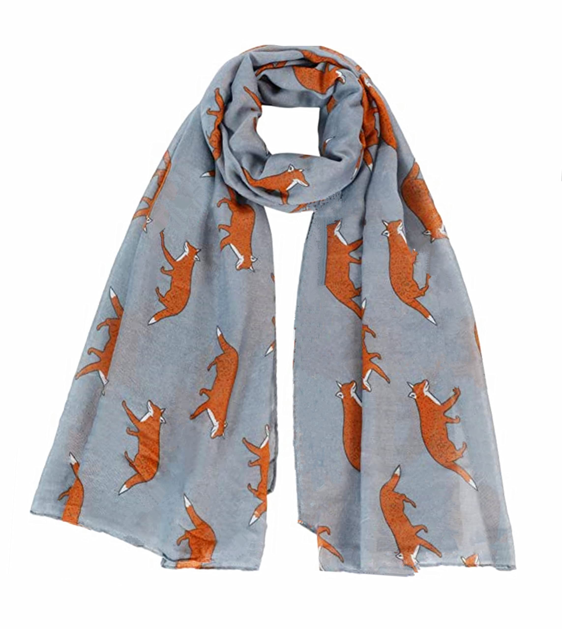 A Liittle Tree Women's Fox Print Grey -Fox Print Lady Fashion Stylish Soft Scarf Shawl Wrap Headscarf (Grey)