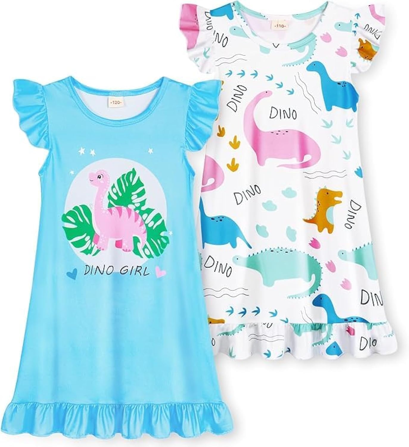 COTRIO Girls Nightgowns Toddler Nightgown Kid Pajamas 2 Pack Princess Night Dress Sleep Nighties Flutter Sleeve Nightshirt