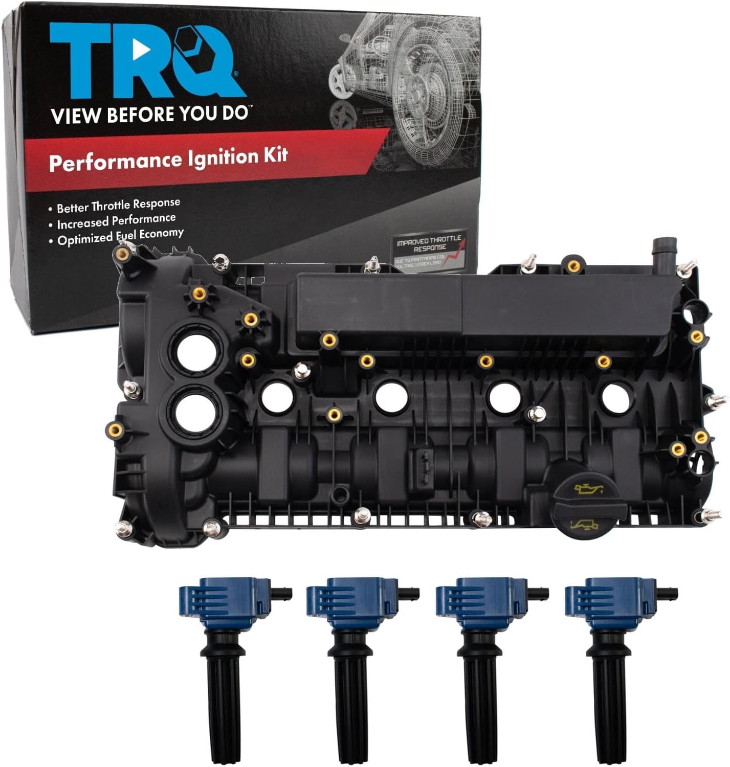 TRQ Ignition Coil Kit 5 Piece High Performance Compatible with 2015-2018 Ford Edge 2017-2019 Escape 2016-2019 Explorer 2017-2020 Fusion 2015-2019 Mustang Lincoln MKC MKZ