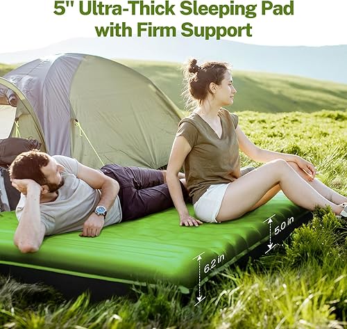 Miniatura 5 de OGERY Colchoneta de dormir para campamento, almohadilla de dormir reforzada extra gruesa de 6 pulgadas con almohadas y bomba de pie integrada, Verde