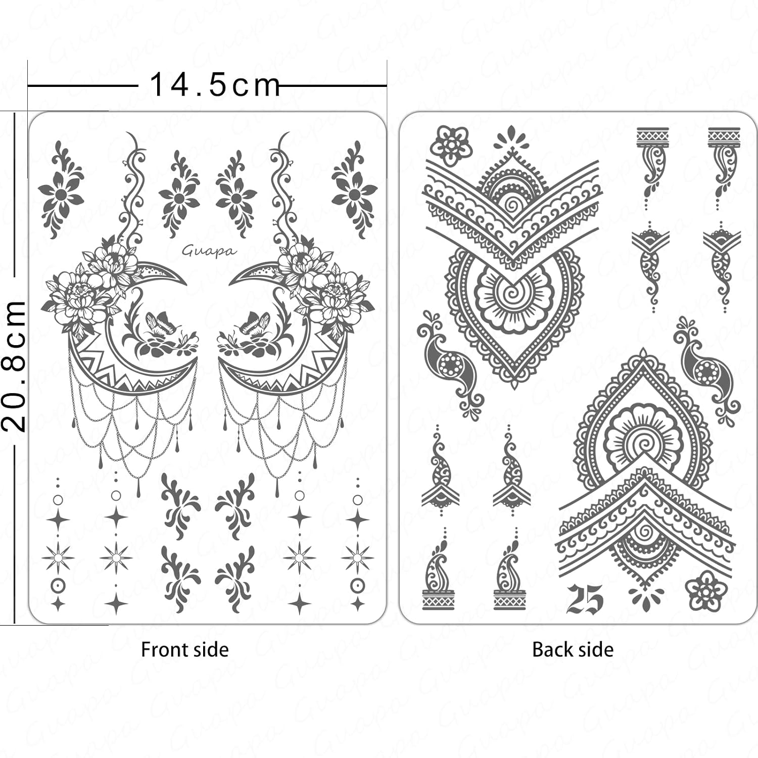 Fine Line Tattoo Practice Skin 6 Pack, Double-Sided Henna Design Silicone Tattoo Practice Pads, 1.5mm Reusable Practice Skin for Tiny Tattoo, Floral, Mandala & Linework Training
