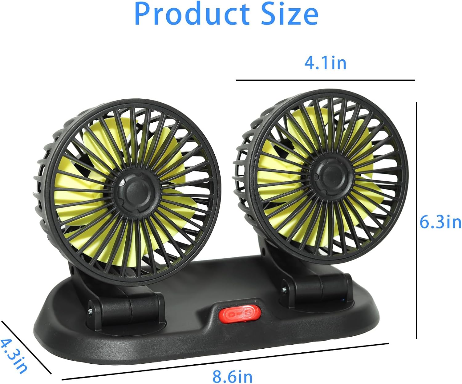 Dual Head Car Cooling Fan 12V-360°Rotation,2 Speeds,Dashboard Fans for Sedan/SUV/RV/Truck/Van Vehicles,Cigarette Lighter Plug (2-Head 12V)