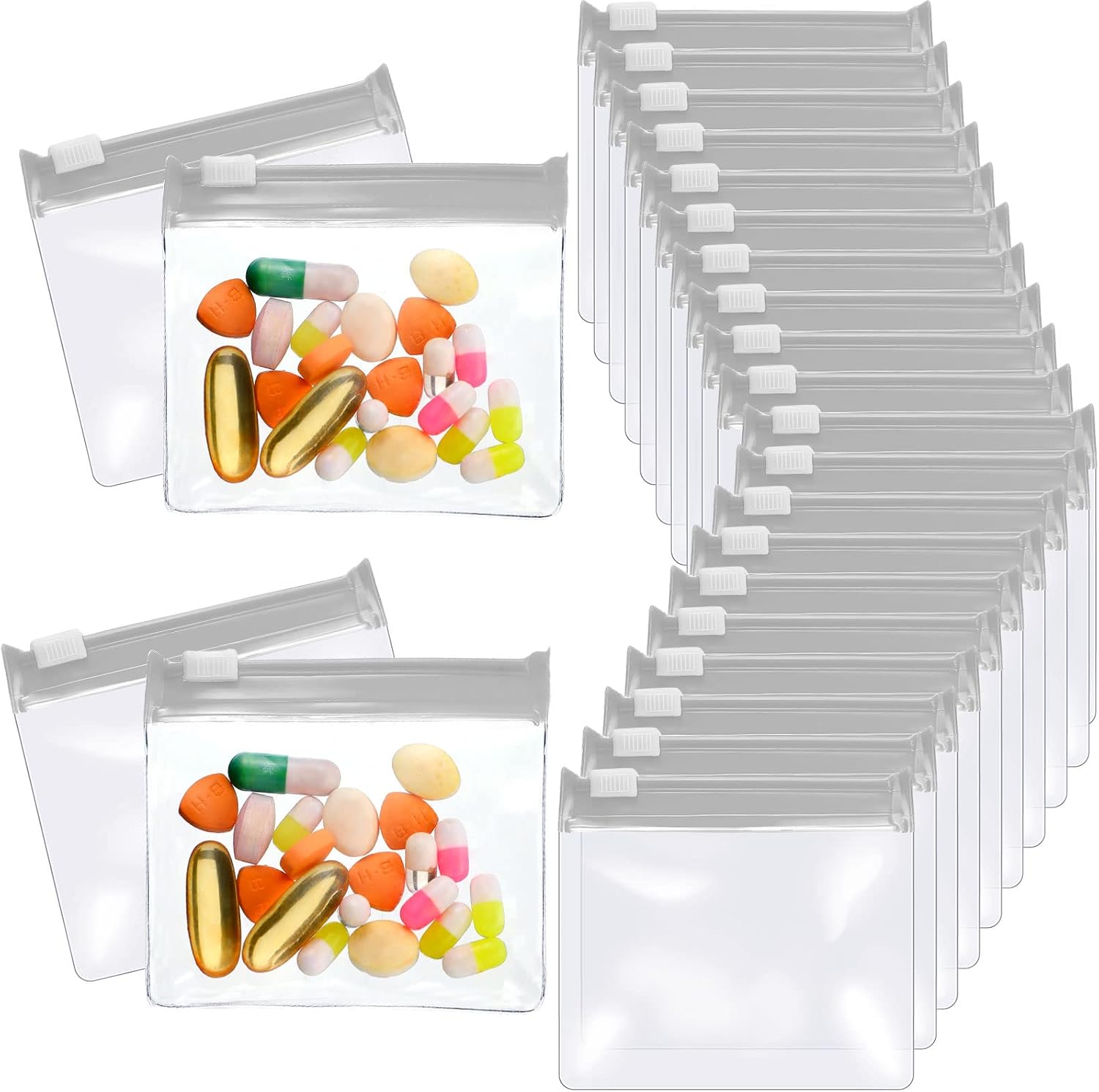 24 Pieces Pill Pouch Bags Reusable Zippered Pill Pouch Set