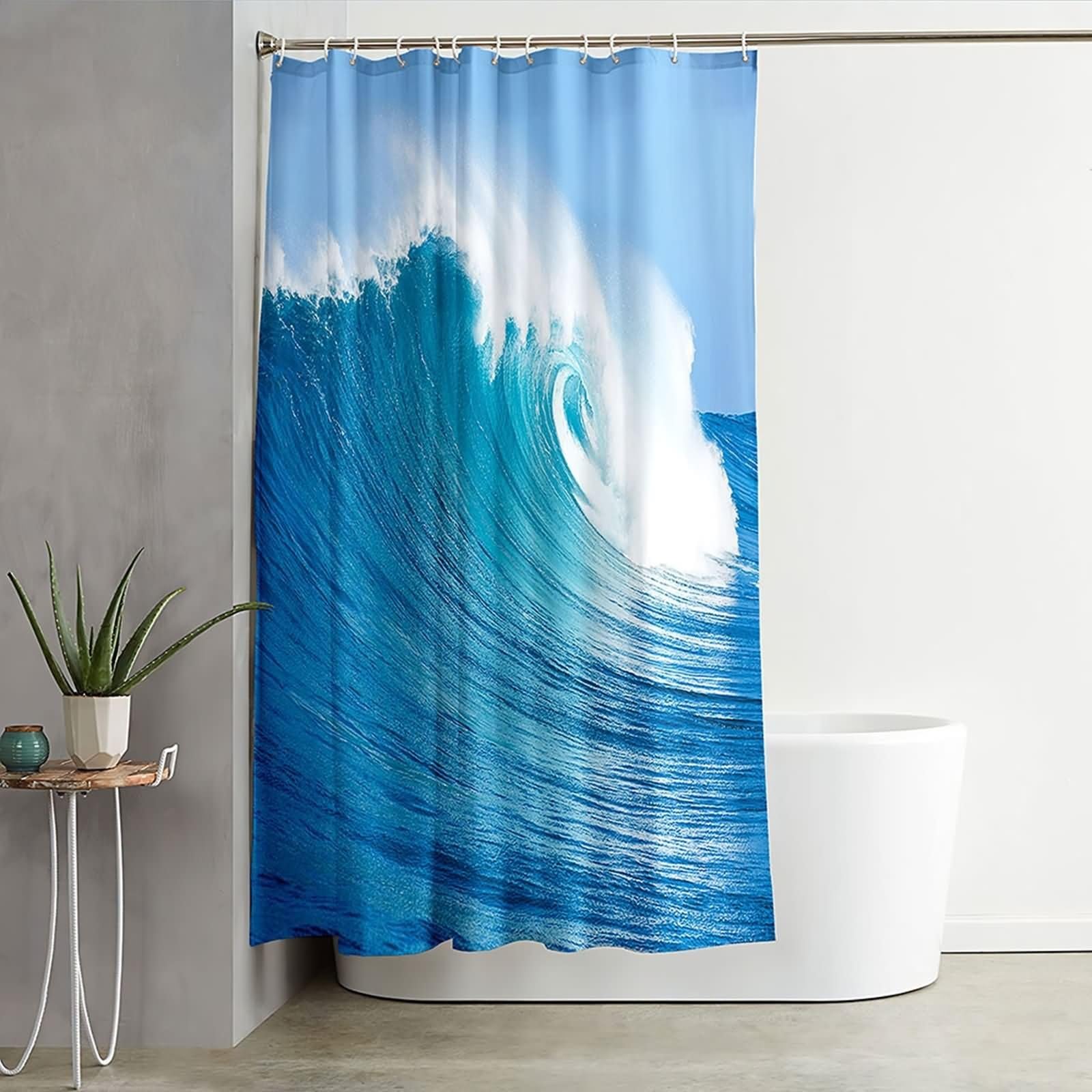 Duschvorhang 180X200, Duschvorhang Polyester Blau Wellen Haushaltsduschvorhang